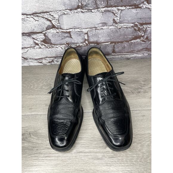 Johnston & Murphy Black Leather Square Toe  Italy Dress Shoes Men Sz 10M US/43EU - Picture 2 of 16